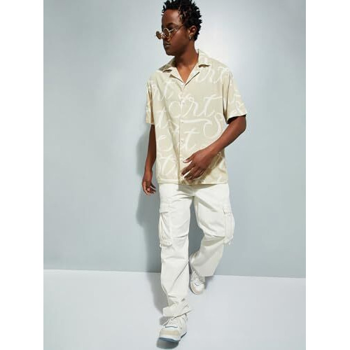 Max Urb_N Men Relaxed Fit Parachute Cargo Pants (Off White_30)