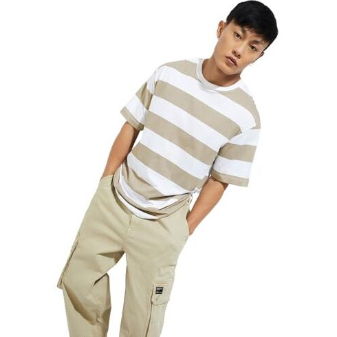 Max Urb_N Men Striped T-Shirt (Beige_M)