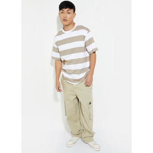 Max Urb_N Men Striped T-Shirt (Beige_M)