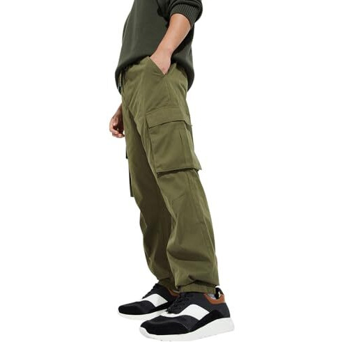 Max Urb_N Men Relaxed Fit Solid Cargo Joggers (Olive Green_Xl)