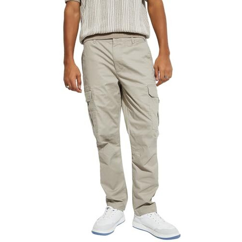 Max Urb_N Men Relaxed Fit Solid Cargos (Beige_36)