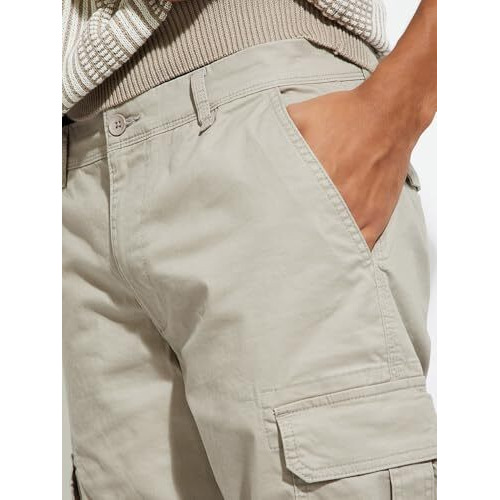 Max Urb_N Men Relaxed Fit Solid Cargos (Beige_36)