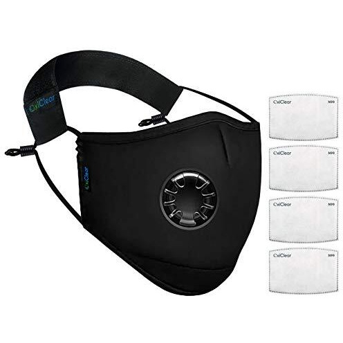 Oxiclear N99 Anti Pollution Face Mask With 4 Activated Carbon Filters & Detachable Headband D.R.D.O Certified (Black)