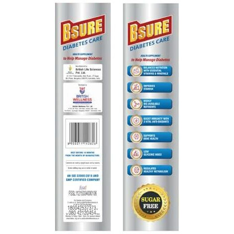 Bsure Diabetes Care- Balanced Vital Nutrients To Manage Blood Sugar, Weight & Strength | Nutrition To Help Manage Diabetes | Gluten And Transfat Free | Chocolate Flavour - 400Gm