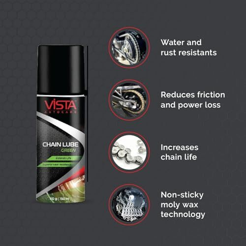 Vista Auto Care Chain Lube Green 150Ml (110G) | All Weather Aerosol Chain Lube Spray For All Bikes And Motorcycles | Lubrication And Protection From Wear And Corrosion