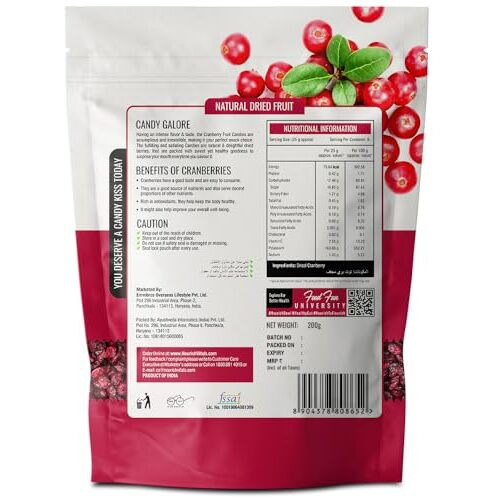 Nourishvitals Cranberry Dehydrated Dried Fruit, 200 G
