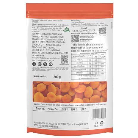 Nutraj Dried Turkish Pitted Apricots 200G | Seedless Apricots | Dry Fruits | Khumani
