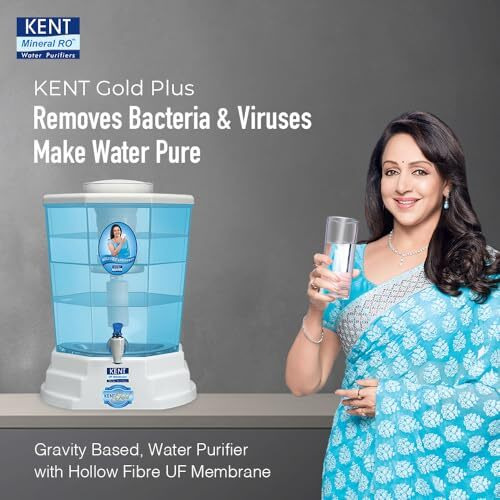 Kent Gold Plus Gravity Water Purifier (11015) | Uf Technology Based | Non-Electric & Chemical Free | Counter Top | 20L Storage | White