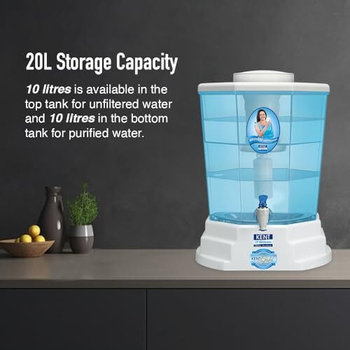 Kent Gold Plus Gravity Water Purifier (11015) | Uf Technology Based | Non-Electric & Chemical Free | Counter Top | 20L Storage | White
