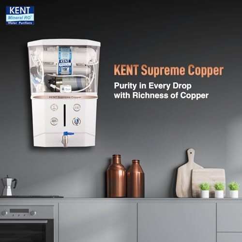 Kent Supreme Copper Ro Water Purifier | Advanced Ro Tech For Sabse Shudh Paani | Ro+Uv+Uf+Copper+Tds Control+Uv Led Tank | Auto Flush | 8L | 20Lph | Ideal For Borewell/Tanker/Municipal Water