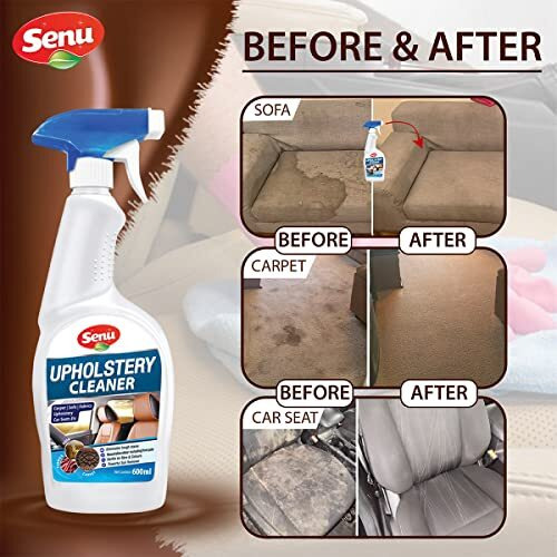 Senu Upholstery Cleaner 600Ml | Sofa Fabric Carpet & Car Seat Spray | Removes Stubborn Stains & Odour | Couch Office Chairs Mattresses| Car Interiors Seat Dashboard Pu Leather Plastic & Laminate