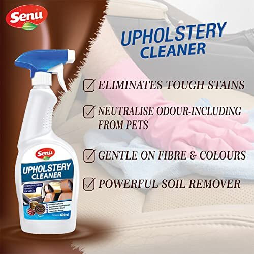 Senu Upholstery Cleaner 600Ml | Sofa Fabric Carpet & Car Seat Spray | Removes Stubborn Stains & Odour | Couch Office Chairs Mattresses| Car Interiors Seat Dashboard Pu Leather Plastic & Laminate