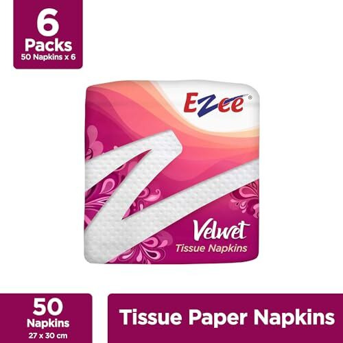 Ezee Velvet Tissue Paper Napkins 300 Pulls | Ultra Soft & Absorbent | Pack Of 6 X 50 Pulls Each Pack