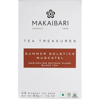 Tea Treasure Summer Solstice Mascatle | 25 Envelope Tea Bags | 50 Gm | Second Flush Black Tea | Organic Certified | Premium Black Tea