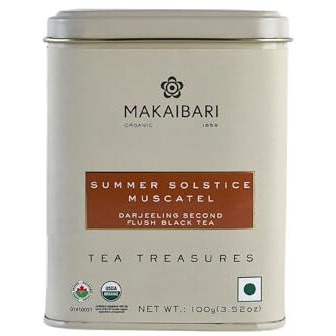 Tea Treasure Makaibari Summer Solistice Mascatle | 100 Gm Tin Caddy | Second Flush Black Tea | Loose Tea | Black Tea | Organic Certified | Whole Leaf Tea