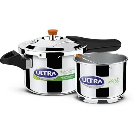 Ultra Duracook Diet Cooker 3 Litre | Excess Starch Remover | Diet Friendly | Aisi 304 Food Grade Stainless Steel Cooker | 5 Years Warranty | High Impact 3-Layer Composite Base | Spillage Control