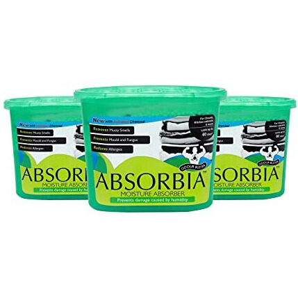 Absorbia Moisture Absorber & Odour Buster With Activated Charcoal |Family Pack Of 3 (300 Gms X 3 Boxes) |Absorption Capacity 600Ml Each Box |For Wardrobe Etc |Fights Against Mould & Musty Smells