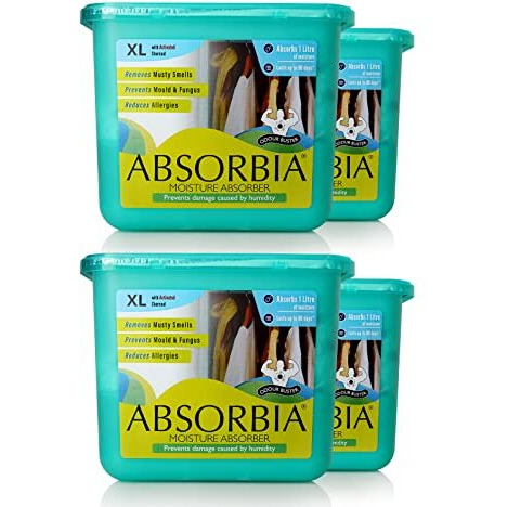Absorbia Moisture Absorber Xl With Activated Charcoal | Pack Of 4 (450 G X 4 Boxes) | 1L Absorbs|Dehumidifier For Rooms & Wardrobes|Fights Against Moisture, Mould, Fungus