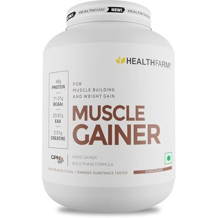Healthfarm Muscle Gainer With High Protein And Carbs | Helps Gain Muscle Mass & Body Weight (Chocolate, 3Kg-6.6 Lbs)