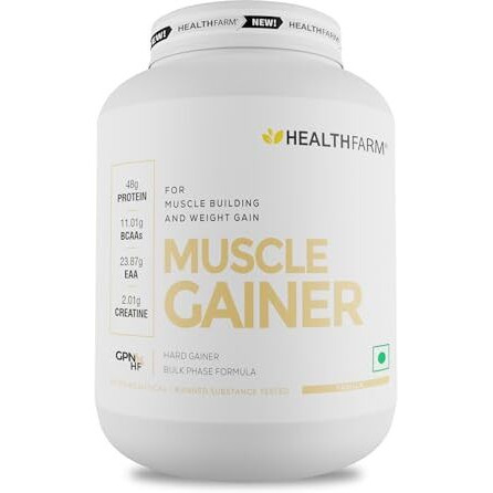 Healthfarm Muscle Gainer With High Protein And Carbs | Helps Gain Muscle Mass & Body Weight (Vanilla, 3Kg-6.6 Lbs)