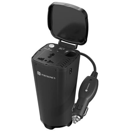 Portronics 200W Car Power One With 30W Type-C Pd,12V Car Plug Power Cord,18W Usb Port, Ac Socket, Cigarette Lighter Slot, Led Indicator, Power Button, And Cooling Fan  Compact And Durable(Black)