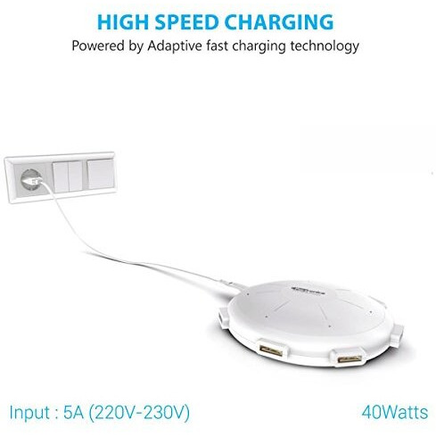 Portronics Por 343 Ufo Usb Home Charger 6 Ports 8A Charging Station For Smartphones And Tablets - White