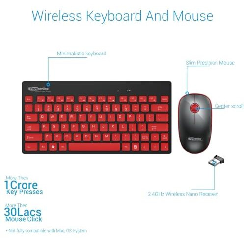 Portronics Key2 Combo Wireless Keyboard And Mouse Set, With 2.4 Ghz Usb Receiver, Silent Keystrokes, 1200 Dpi Optical Tracking, Compact Design, Multimedia Keys For Pc, Laptop(Black)