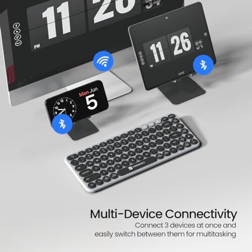 Portronics Bubble 2.0 Wireless Keyboard With Bluetooth + 2.4 Ghz Receiver, Connect 3 Devices, Compact Tkl Size, 10M Working Range, Function Shortcut Keys, For Laptop, Pc, Smartphone, Tablet (Grey)