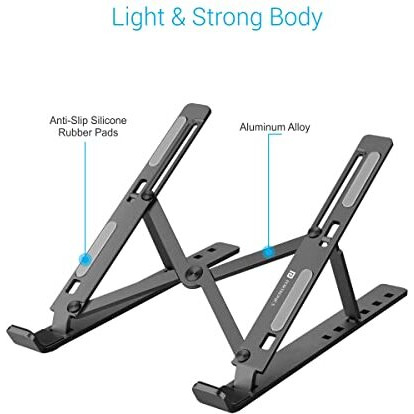 Portronics My Buddy K Portable Laptop Stand With Adjustable Height, Foldable, Overheating Protection For Laptops & Macbooks (Grey)