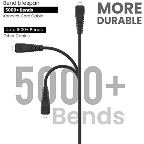 Portronics Konnect Core 8 Pin Cable Tangle-Free With Ios Compatibility, 3A Rapid Charging & 480Mbps Data Transmission, 1 Meter Length(Black)