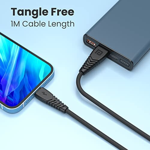 Portronics Konnect Core 8 Pin Cable Tangle-Free With Ios Compatibility, 3A Rapid Charging & 480Mbps Data Transmission, 1 Meter Length(Black)
