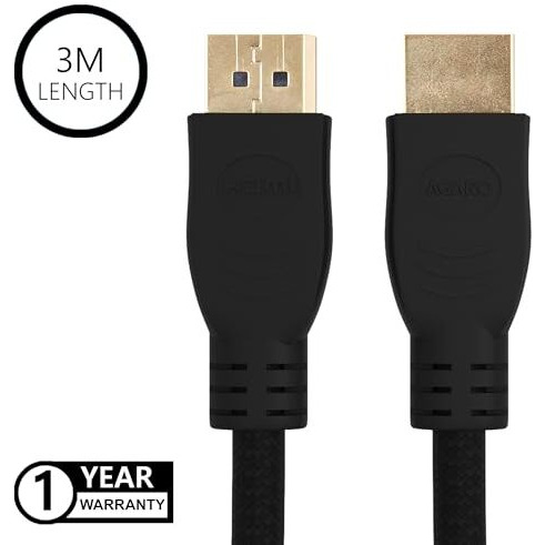 Agaro Hdmi To Hdmi V2.0 Nylon Braided Cable For Monitor, Television, Dvd Player (Black, 3M)
