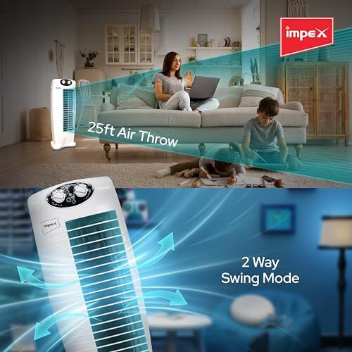 Impex Tower Fan High Speed Tower Fan For Home With 1350 Rmm And 25 Feet Powerful Air Throw, Low Power Consumption 3 Speed 2 Way Swing Mode & High Speed 2250 M3/Hr Air Delivery | 18 Month Warranty