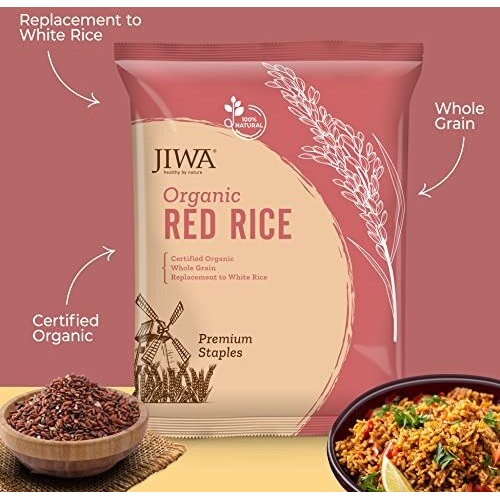 Jiwa Healthy By Nature Jiwa Organic Red Rice Lal Chawal Wholesome Nutrient Profile Rich In Fiber Certified Organic & Naturally Gluten Free 100% Natural & Wholegrain 1 Kg