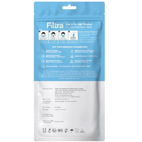 Filtra 3-Ply Ear Loop Kids Mask | Ages 3-18 | Kids Mask | Children's Mask | Ladies Mask | High Filtration | New Extra Tough Courier Packing | Travel Zip Lock Pouch Of 20 Masks (Pink)