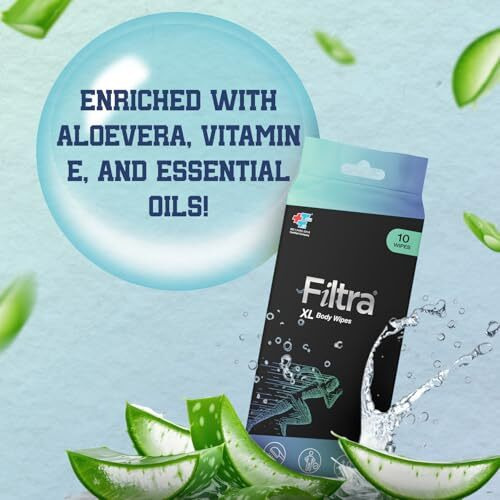 Filtra Xl Body Wipes | Extra Large & Thick Full Body Wipes | Pack Of 10 Single Sachets Wipes | Shower In A Sachet | Suited For Gym | Fitness | Sports | Athletes | Cricket | Soccer | Runners | Racket Sports | Travel | Commuter | Trekking | Camping | Festivals | Road Trips - Travel Pack Of 10 Single Sachets