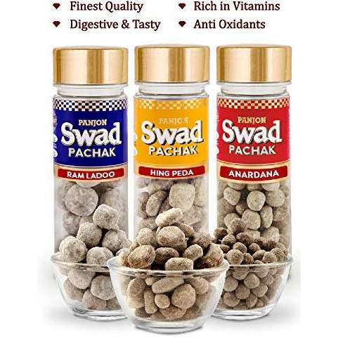 Panjon Swad Anardana Goli, Hing Peda & Imli Ram Ladoo Pachak Candy (Mukhwas Mouth Freshners) 3 Bottles X 120G Each