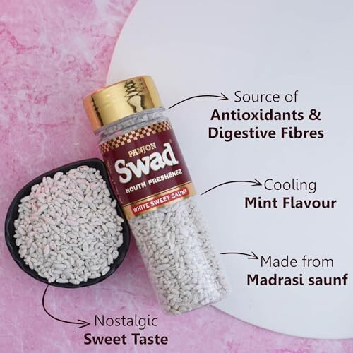 Panjon Swad Mouth Freshener White Sweet Saunf & Navratan Mix Elaichi Mukhwas, 2 Bottles, 260G