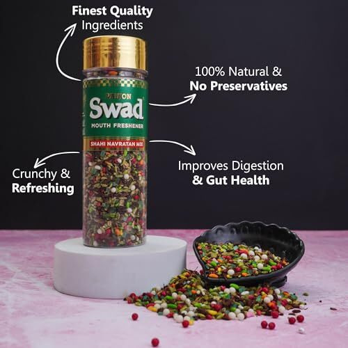 Panjon Swad Mouth Freshener White Sweet Saunf & Navratan Mix Elaichi Mukhwas, 2 Bottles, 260G