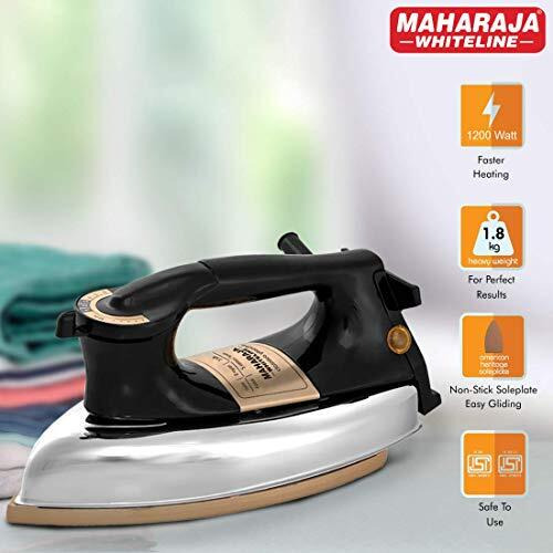 Maharaja Whiteline Classico Plancha 1200 Watt Dry Iron | Non-Stick Soleplate | Heavy Body | Temprature Control | Ergonomic Handle (Black)