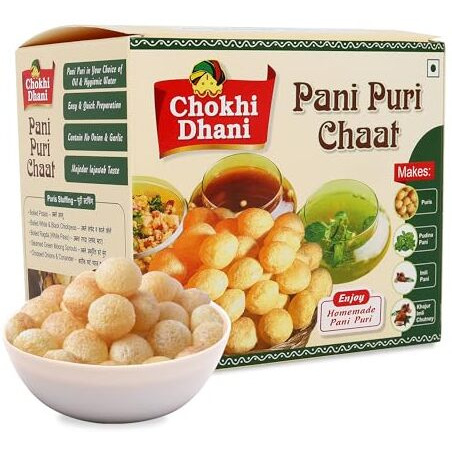 Chokhi Dhani Pani Puri Chaat, Ready To Eat Food Products, Khatta Meetha Golgappa Combo Puchka Instant Kit With 50 Puris, Just Fry The Puris And Add Masala On Water To Ready Meal (Pack Of 1, 220G)