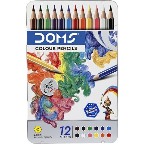 Doms Fsc 12 Colour Pencil Flat Tin|Multicolor