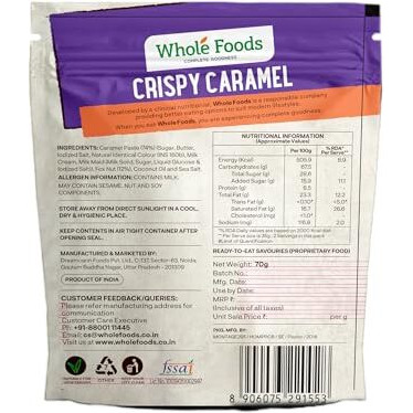 Whole Foods Crispy Roasted Makhanas | Hazelnut Bites - 70G (70 Grams, Crispy Caramel Makhanas)