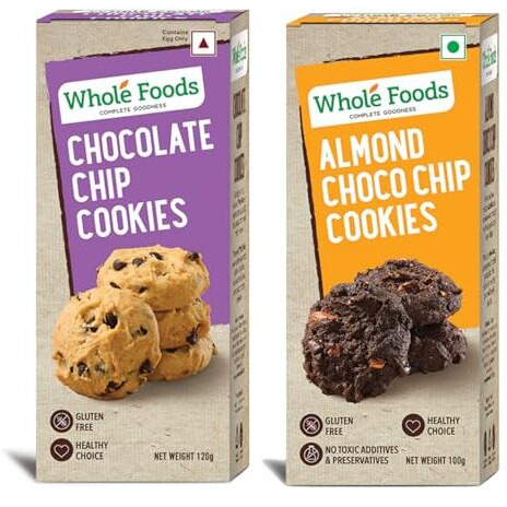 Whole Foods Gluten Free Cookies Combos |Almonds Choco Chip| Chocolate Chip| Pack Of 2