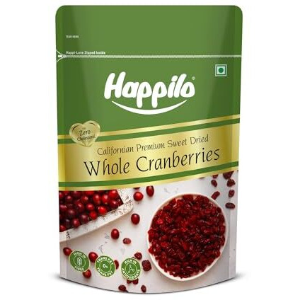 Happilo Premium Californian Dried And Sweet Whole Cranberries, 200G | Real Dried Fruit | No Fat And Low Calories | High Antioxidants, Dietary Fiber & No Gluten