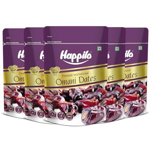 Happilo Premium International Omani Dates 250G (Pack Of 5), Fresh And Soft Dry Fruit, Rich In Fiber, Iron And Vitamin