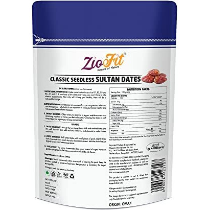 Ziofit Classic Seedless Sultan Dates Pouch 500 G (Buy 1 Get 1 Free), Dry Fruit For Weight Management, Soft Chewy Texture & Sweet Caramel Taste