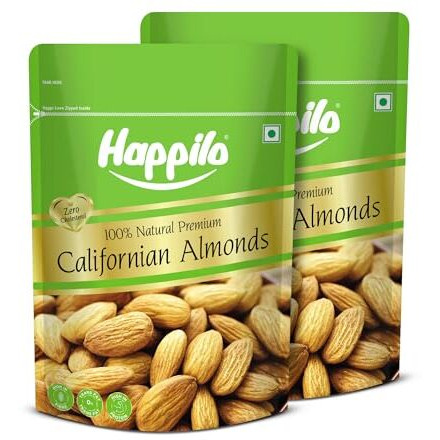 Happilo Premium California Almonds 500G Each (Pack Of 2) | Raw Badam Dry Fruit | High Protein Snack | Amazing Quality Badaam | Real Nuts | High In Fiber | Badam Giri | Rich In Protein | Magnesium | Phosphorus | Dietary Fibre | Nuts & Dry Fruits | Gluten Free & Zero Cholesterol