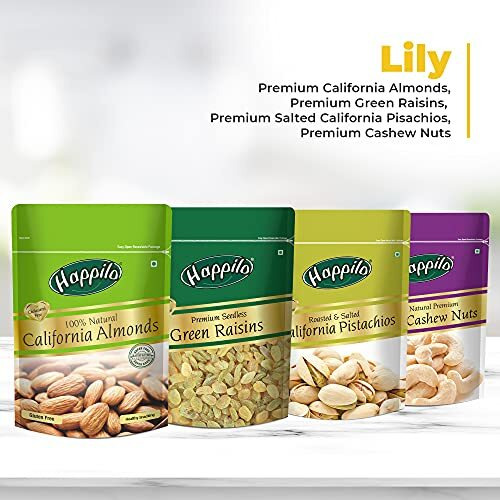 Happilo Dry Fruit Celebrations Gift Box Lily 500 G| Healthy Gift Hamper With Gourmet Snacks & Dry Fruits | Corporate Gift Basket For Clients | Employees & Personal Gifting | Festive Gift Hamper I Gourmet Hamper| Ideal For Festive Gifting | California Almonds 120 G | Premium Cashews 100 G | Raisins 180 G| Salted Pista 100 G