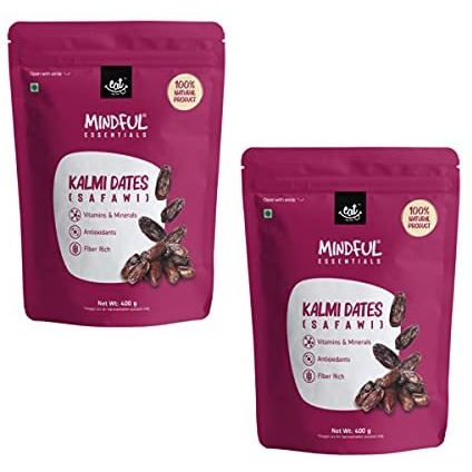Eat Anytime Mindful Fresh Kalmi Safawi Dates To Eat | Kalmi Dates For Breakfast & Diet | Antioxident | Rich Fiber, Vitamins & Minerals | Gluten Free | Vegan & Healthy Snacks - 400Gm (Pack Of 2)